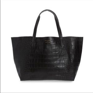 Kurt Geiger Black Violet Croc Embossed Real Genuine Leather Tote Bag Handbag